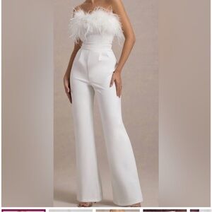 CLUB L London sold out White Jumpsuit with Feather Detail